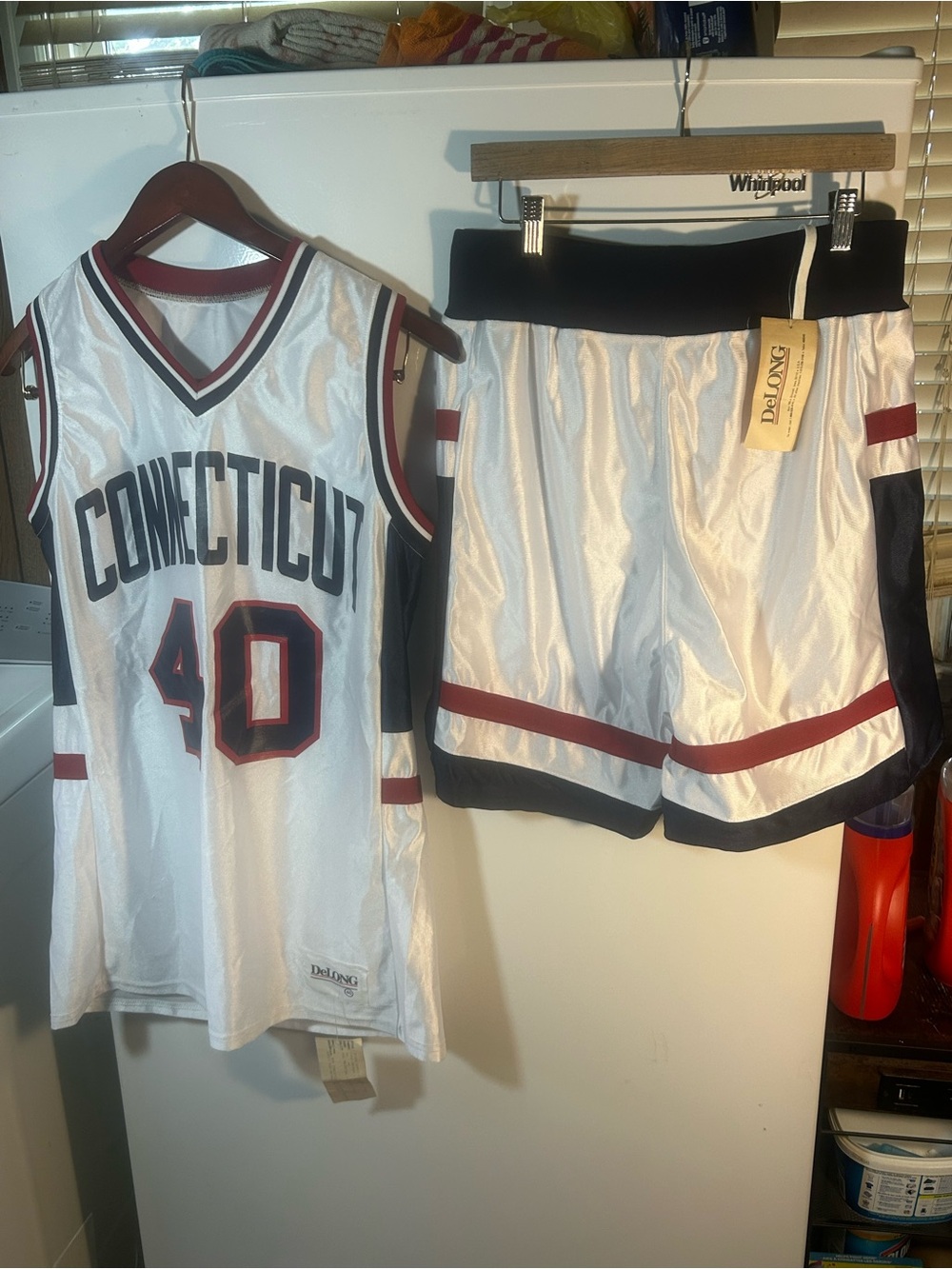 DeLong Connecticut White Basketball Jersey & Shorts Set classic old stock.